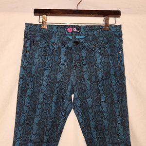Mid rise snake skin print turqouise skinny jeans